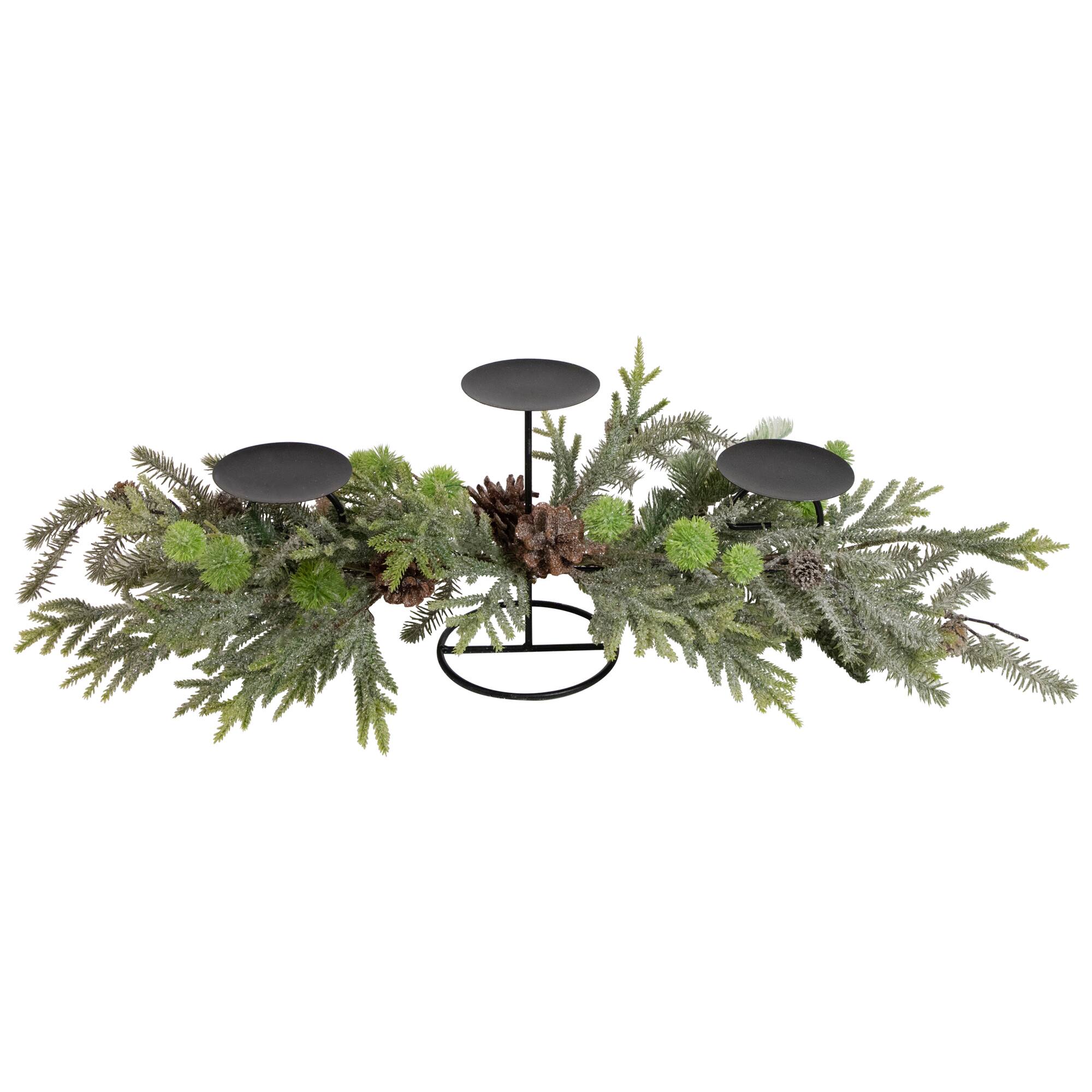 26" Holiday Foliage & Tiered Metal Candle Holder